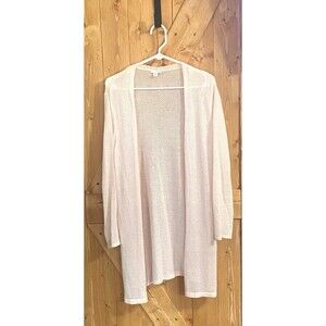 J Jill Linen Blend Longline Open Front Cardigan Blush Pink M Petite Lightweight